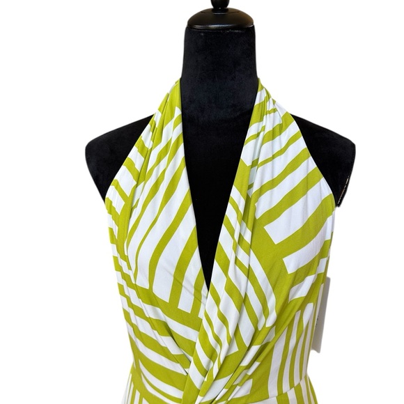 Calvin Klein Sleeveless Halter Midi Dress Sz 10 Green White Abstract Stripe NWT - Picture 4 of 14